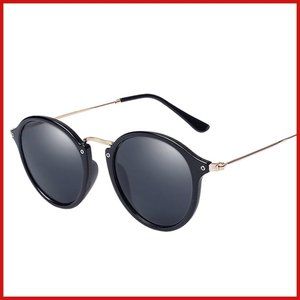 Retro Inspired Black Round UV 400 Dark Lens Gold Trim Unisex